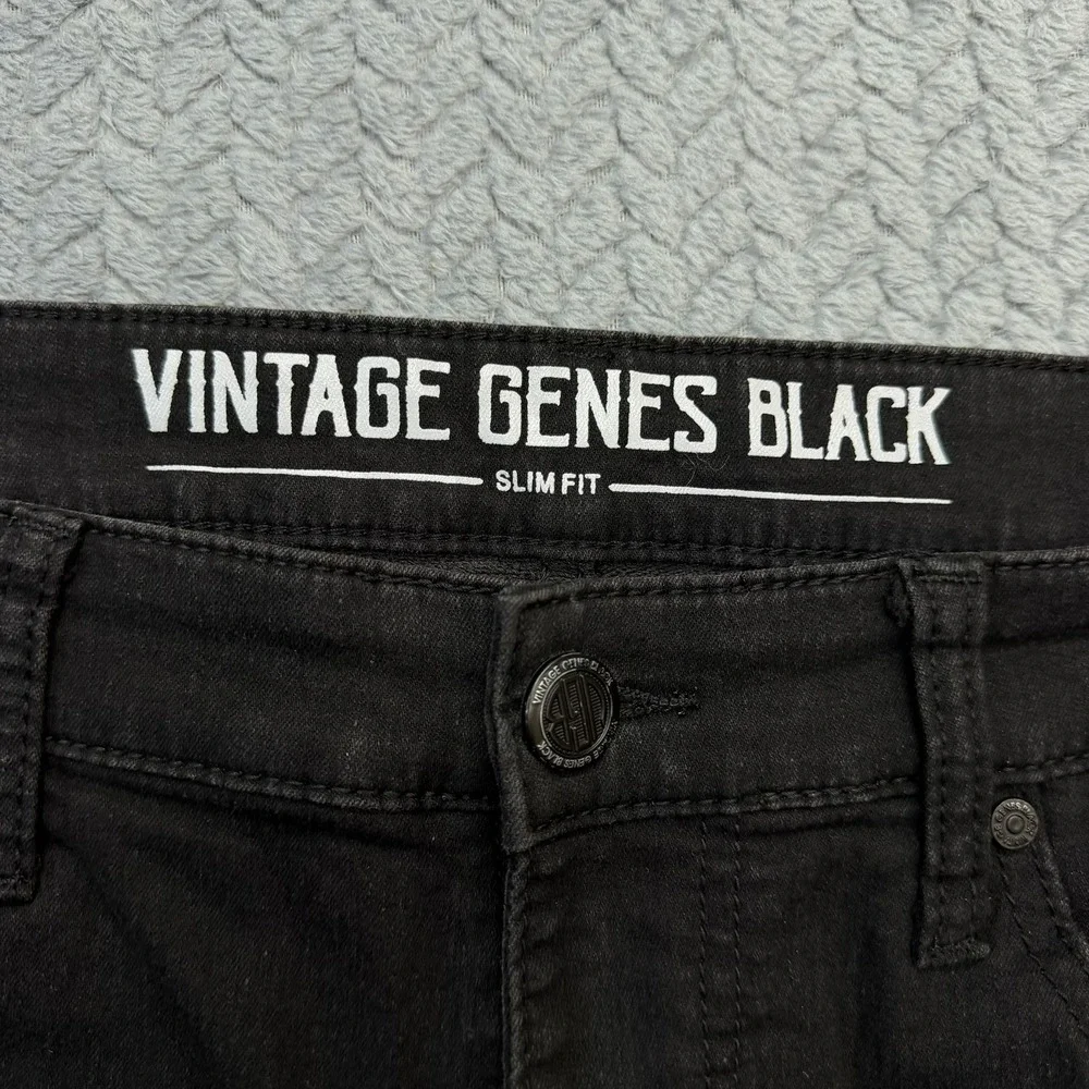Vintage Genes Black Jeans Mens Slim Fit Black Solid‎ 34x29 Cotton Stretch Modern